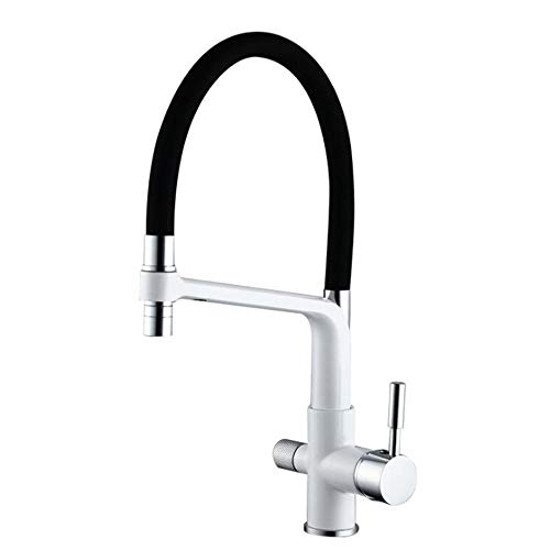 Küchenarmatur 3 Wege Wasserhahn Küche 3 in 1 Spültischarmatur Messing Heiß und Kalt Direktes Trinken 360° schwenkbar Freier Zug Küchenfilterhahn-Weiß von ZPSPZ