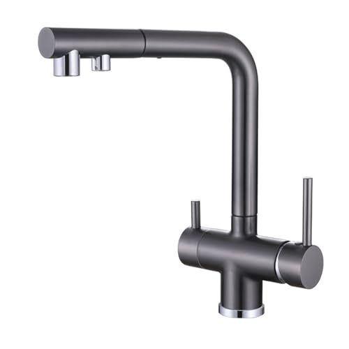 Küchenarmatur 3 Wege Wasserhahn Küche mit Brause Ausziehbar 360 Grad Schwenkbar 2 Modi Multifunktion Trinkwasserhahn Armatur Küche-Grau von ZPSPZ