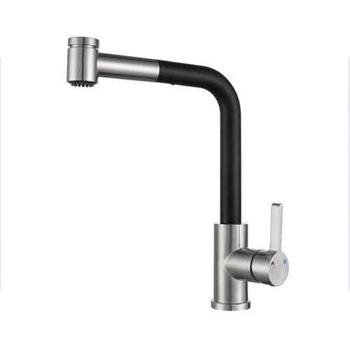 Küchenarmatur Ausziehbar mit Brause Küchenspüle Wasserhahn Schwenkbar Edelstahl-Schwarz + Gebürstet von ZPSPZ
