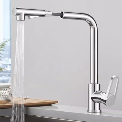 Küchenarmatur mit Brause Ausziehbar Wasserhahn Küche Teleskop Schwenk Messing Küchenarmatur-Chrom von ZPSPZ