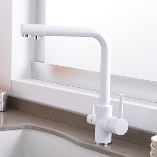Küchenarmaturen 3 Wege 360 ° Rotary Messing 2 Griffe Spüle Wasserhahn für Wasserreiniger-Weiß von ZPSPZ