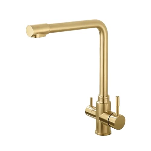 Küchenarmaturen 3 Wege Edelstahl 2 Griffe 360 ° Rotation Küchen Wasserhahn Reines Wasser-Gold Gebürstet von ZPSPZ
