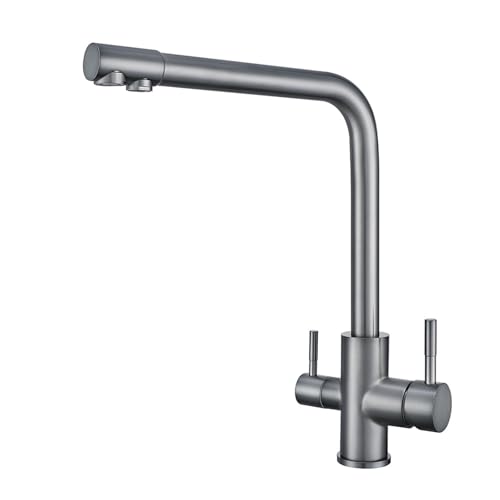 Küchenarmaturen 3 Wege Küchen Wasserhahn Rotary Edelstahl 2 Wasserauslässe-Grau von ZPSPZ