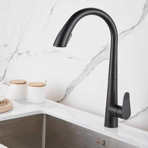 Mischbatterie Küche Ausziehbar mit Brause Schwenkbar Messing Eingriff Wasser Kalt und Heiß Küchenarmatur Einzelloch-Schwarz Mischbatterie Küche Ausziehbar mit Brause Schwenkbar Messing Eingriff Wasser Kalt und Heiß Küchenarmatur Einzelloch-Schwarz von ZPSPZ