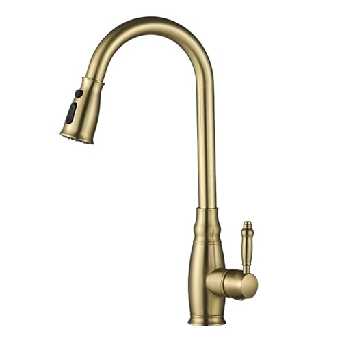 Spültischarmatur mit Brause Ausziehbar Gebürstetes Gold Küchenarmatur Ausziehbar Flexibel Schwenkbar Messing-Gold Gebürstet von ZPSPZ