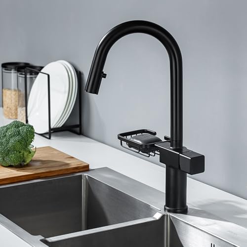 Spültischarmatur mit Brause Ausziehbar Schwenkbar Wasser Kalt und Heiß Spüle Wasserhahn Eingriff Einloch Messing-Schwarz Spültischarmatur mit Brause Ausziehbar Schwenkbar Wasser Kalt und Heiß Spüle Wasserhahn Eingriff Einloch Messing-Schwarz von ZPSPZ