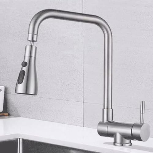 Vorfenster Küchenarmatur Klappbar Wasserhahn Küche Schwenkbar 3 Modus Edelstahl Spültischarmatur Vorfenster-Gebürstet von ZPSPZ