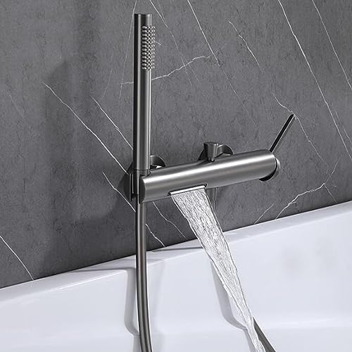 Wannenarmatur Wasserfall mit Handbrause Wandmontage Messing Wasser Kalt und Heiß Mischbatterie Badewanne-Grau Wannenarmatur Wasserfall mit Handbrause Wandmontage Messing Wasser Kalt und Heiß Mischbatterie Badewanne-Grau von ZPSPZ