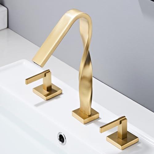 Wasserhahn Bad 3 Loch Messing Beckenarmatur Wasser Kalt und Heiß Badezimmerhahn-Gold Gebürstet Wasserhahn Bad 3 Loch Messing Beckenarmatur Wasser Kalt und Heiß Badezimmerhahn-Gold Gebürstet von ZPSPZ