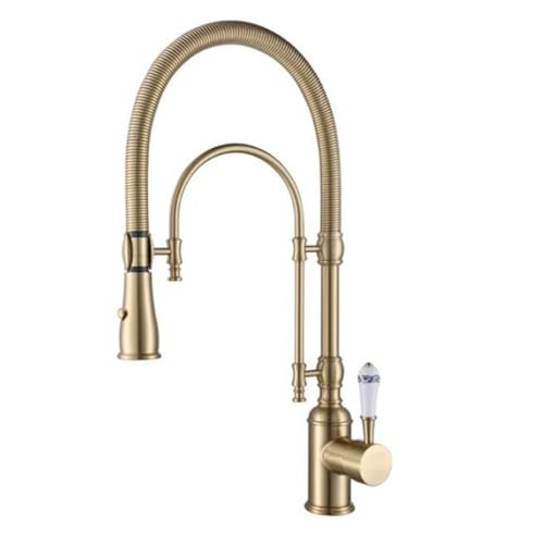 Wasserhahn Küche Feder Abnehmbare Dusche Wasser Kalt und Heiß 360° Rotation Armatur Küche Feder Messing-Gold Gebürstet Wasserhahn Küche Feder Abnehmbare Dusche Wasser Kalt und Heiß 360° Rotation Armatur Küche Feder Messing-Gold Gebürstet von ZPSPZ