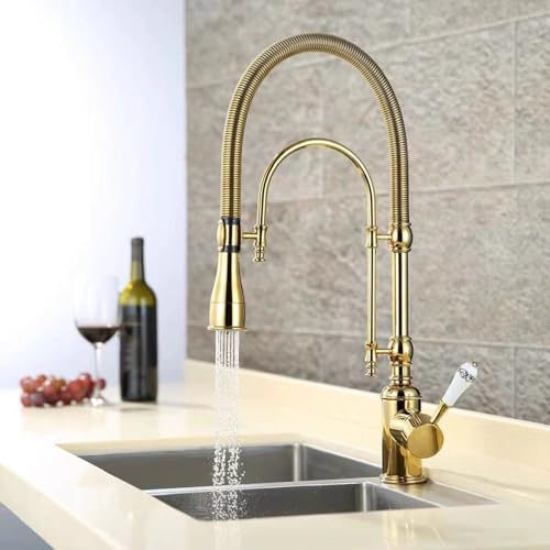 Wasserhahn Küche Feder Abnehmbare Dusche Wasser Kalt und Heiß 360° Rotation Armatur Küche Feder Messing-Gold Wasserhahn Küche Feder Abnehmbare Dusche Wasser Kalt und Heiß 360° Rotation Armatur Küche Feder Messing-Gold von ZPSPZ