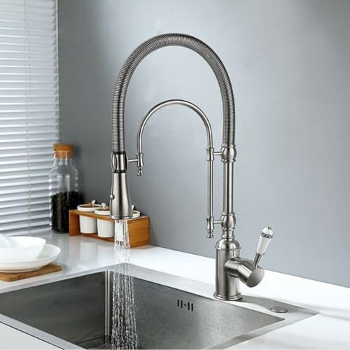 Wasserhahn Küche Feder Doppelmodus 360° Schwenkbar Wasser Kalt und Heiß Messing Armatur Küche Feder Einzelgriff-Gebürstet Wasserhahn Küche Feder Doppelmodus 360° Schwenkbar Wasser Kalt und Heiß Messing Armatur Küche Feder Einzelgriff-Gebürstet von ZPSPZ