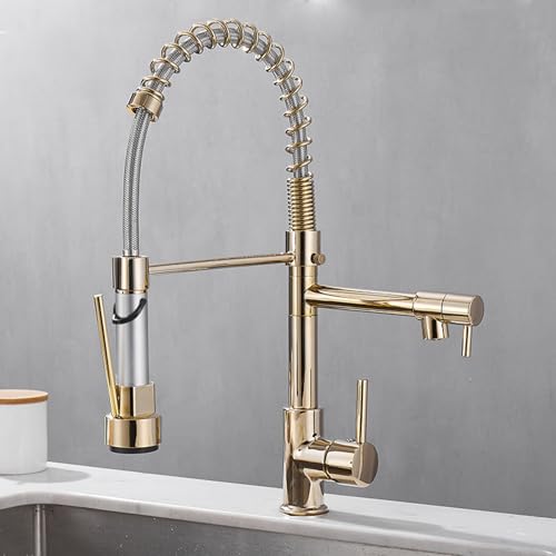 Wasserhahn Küche Feder mit Brause Ausziehbar 360° Rotation Armatur Küche Feder Messing-Gold Wasserhahn Küche Feder mit Brause Ausziehbar 360° Rotation Armatur Küche Feder Messing-Gold von ZPSPZ