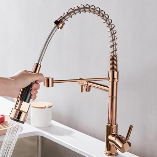 Wasserhahn Küche Feder mit Brause Ausziehbar 360° Rotation Armatur Küche Feder Messing-Roségold Wasserhahn Küche Feder mit Brause Ausziehbar 360° Rotation Armatur Küche Feder Messing-Roségold von ZPSPZ