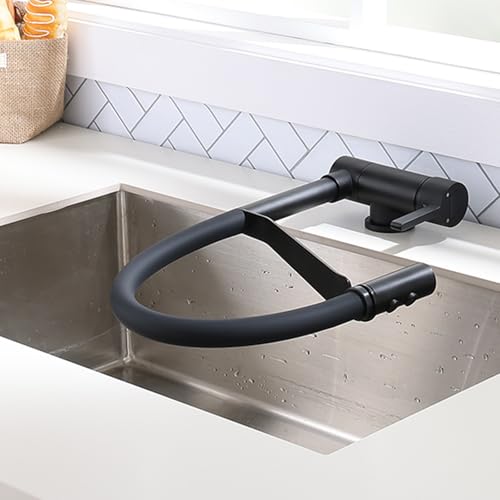 Wasserhahn Küche Klappbar Vorfenster Schwenkbar Spülenarmatur Klappbar Messing Einzelgriff-Schwarz von ZPSPZ