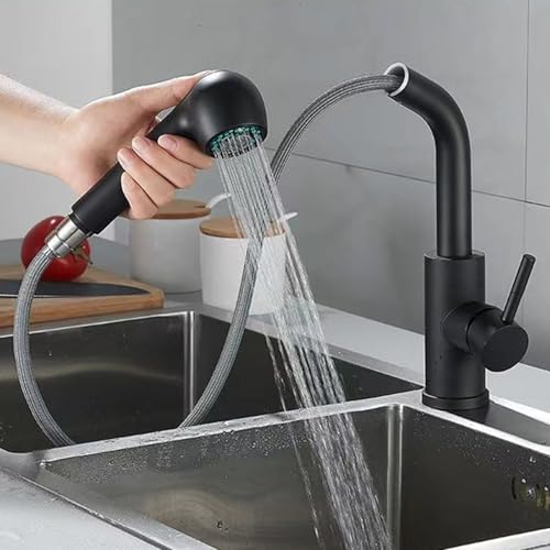 Wasserhahn Küche mit Ausziehbarer Brause Schwenkbar 2 Modus Edelstahl Spültischarmatur Ausziehbar Einzelloch-Schwarz Wasserhahn Küche mit Ausziehbarer Brause Schwenkbar 2 Modus Edelstahl Spültischarmatur Ausziehbar Einzelloch-Schwarz von ZPSPZ