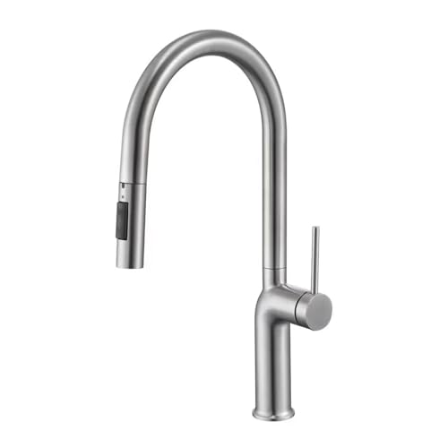 Wasserhahn Küche mit Ausziehbarer Brause Schwenkbar Eingriff Spültischarmatur Ausziehbar Edelstahl Einzelloch-Gebürstet von ZPSPZ