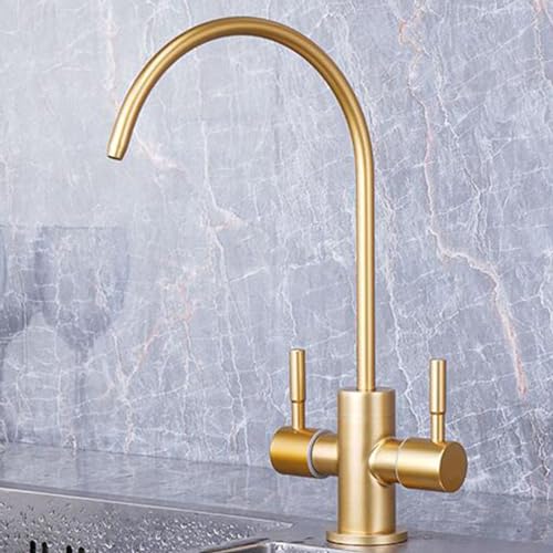 Wasserhahn Osmoseanlage Gebürstetes Gold Wasserhahn Osmoseanlage Doppelauslass Einzelkühlung Edelstahl Küchenarmatur Reines Wasser-C Wasserhahn Osmoseanlage Gebürstetes Gold Wasserhahn Osmoseanlage Doppelauslass Einzelkühlung Edelstahl Küchenarmatur Reines Wasser-C von ZPSPZ