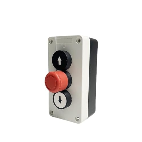 UP/DOWN Arrows With Emergency Stop Hoist Roller Door Lorry Tail Lift Double Insulated 2 N/O Contacts Push Button Switch Box von ZPTPNGWH