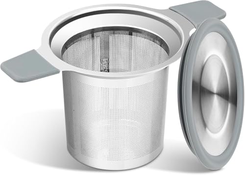 ZPUFAW Doppelseitiges Teesieb Mit Deckel, Mit Silikonisolierung Gegen Verbrennungen, 304 Edelstahl, Feinmaschiger Teefilter von ZPUFAW