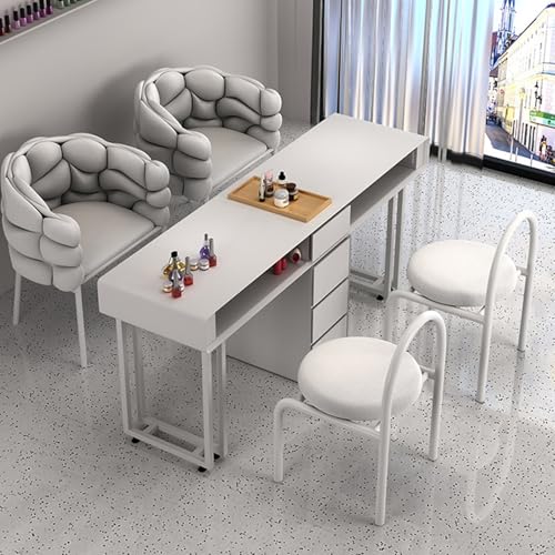 Hölzerne Nail Tech Desk Maniküre Tisch, Nail Station Stylist Ausrüstung mit Schubladen und 2 Schichten Lagerung Rack Home Beauty Professional Modern Nail Desk Workstation(140x40x78cm) von ZPVXRVQ