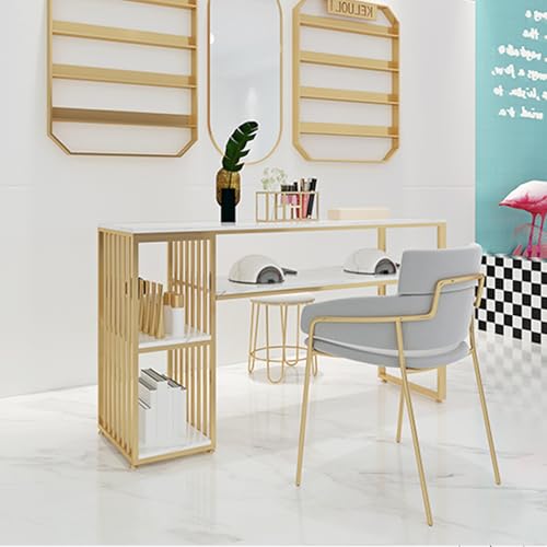 Maniküre Nageltisch, Marmorierte Textur Professioneller Nageltisch 2 Seitlich Offene Ablagefächer Nail Station Beauty Technician Desk(80x45x80cm) von ZPVXRVQ