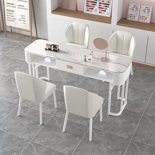 Moderner Kompakter Manikürtisch, Nail Tech Desk Manikürtisch, Beauty-Arbeitsplatz, Makeup Dressing Nail Tech Table Station mit Aufbewahrungsschubladen und Offenem Regal(Style 1,80x40x78cm) von ZPVXRVQ
