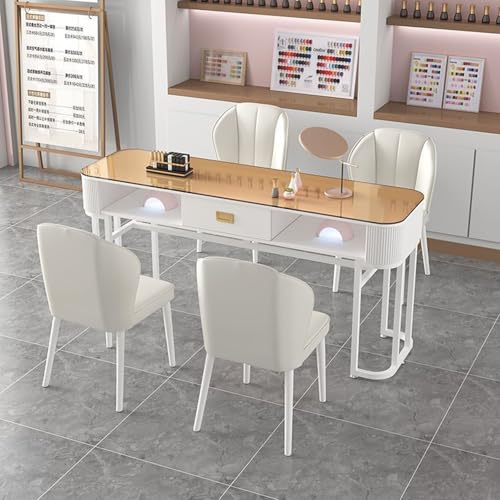 Moderner Kompakter Manikürtisch, Nail Tech Desk Manikürtisch, Beauty-Arbeitsplatz, Makeup Dressing Nail Tech Table Station mit Aufbewahrungsschubladen und Offenem Regal(Style 2,120x40x78cm) von ZPVXRVQ