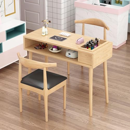 Moderner Manikürtisch Aus Massivholz, Nail Desk mit Doppelschicht, Nagelsalon Spa Nageltisch Station für Nail Tech(Style 1,80x40x78cm) von ZPVXRVQ