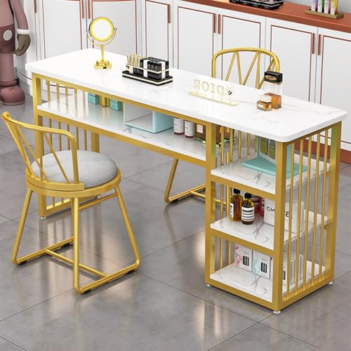 Nail Desk, Maniküre Tisch Station, Marmorierte Textur Maniküre mit Mehreren Offenen Ablagen, Spa-Salon-Arbeitsplatz Einfache Montage(120x40x78cm) von ZPVXRVQ