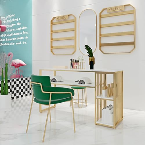 Professioneller Manikürtisch, Einfache Nail Desk Workstation, Nail Makeup Desk mit Offenem Regal, Marmor und Eisen Doppelschicht Einkaufszentrum Tisch(100x45x80cm) von ZPVXRVQ