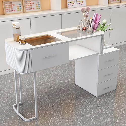 Professioneller Manikürtisch Glas-Tischplatte Nail Technician Workstation Art Desk mit Schublade und Offenen Regalen, Moderne Nagelablage Beauty Station(Style 2,100) von ZPVXRVQ