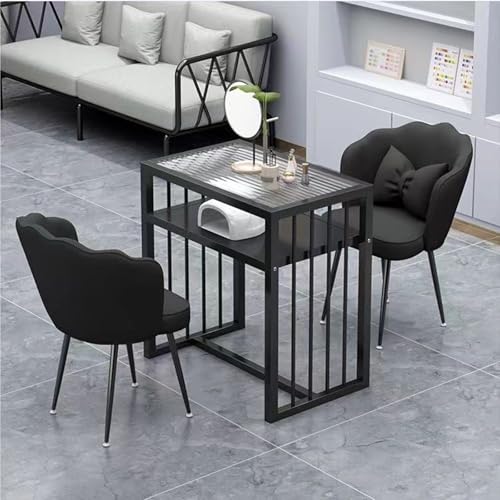 ZPVXRVQ 2-stufiger Nageltisch für Zwei Oder Eine Person mit Glasplatte, Schwarzer Stahlrahmen, Mattiert Semi-Transparentes Design für Schönheitssalon und Spa(100x40x78cm) von ZPVXRVQ