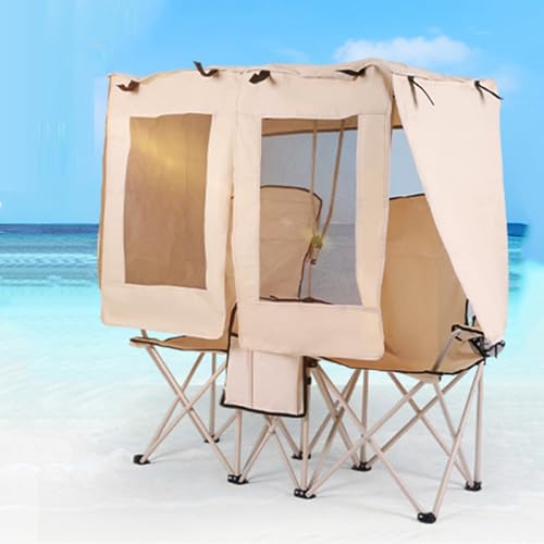 ZPVXRVQ Doppel-Strandstuhl mit Sonnendach, Klappbarer Loveseat-Stuhl mit 2 Getränkehaltern und Kühltasche für Rasen, Terrasse und Wanderungen von ZPVXRVQ