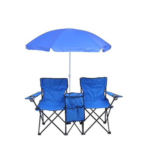 ZPVXRVQ Doppelt klappbarer Campingstuhl mit Sonnendach, tragbarer Outdoor-Stuhl mit Armlehnen und Kühltasche, zum Angeln, für Strandausflüge und Picknicks(Blue) von ZPVXRVQ