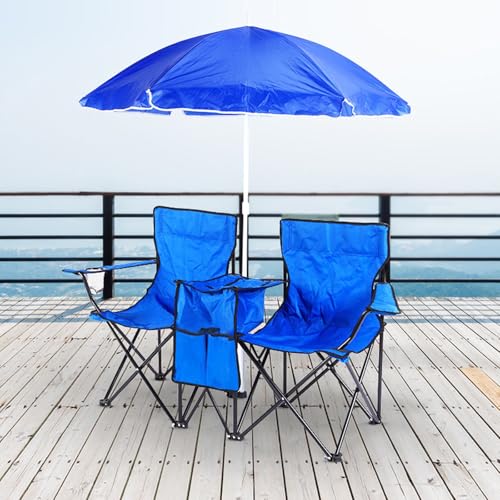 ZPVXRVQ Doppelte Tragbare Picknickstühle, Klappbare Campingstühle mit Abnehmbarem Sonnenschirm, Kühltasche, Getränkehalter, Outdoor-Terrassen-Strand-Campingstühle ZPVXRVQ Doppelte Tragbare Picknickstühle, Klappbare Campingstühle mit Abnehmbarem Sonnenschirm, Kühltasche, Getränkehalter, Outdoor-Terrassen-Strand-Campingstühle von ZPVXRVQ