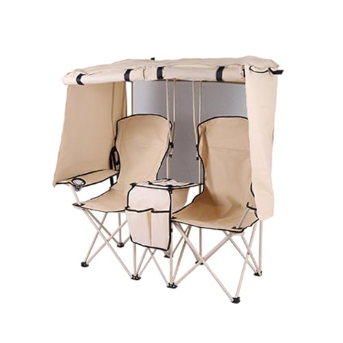 ZPVXRVQ Doppelter Campingstuhl mit Sonnendach, Tragbarer Outdoor-Klappstuhl mit Getränkehaltern, Seitentasche, Übergroßer Strandstuhl mit Sonnendach für Rasen, Terrasse und Wanderungen, Blau(Khaki) von ZPVXRVQ
