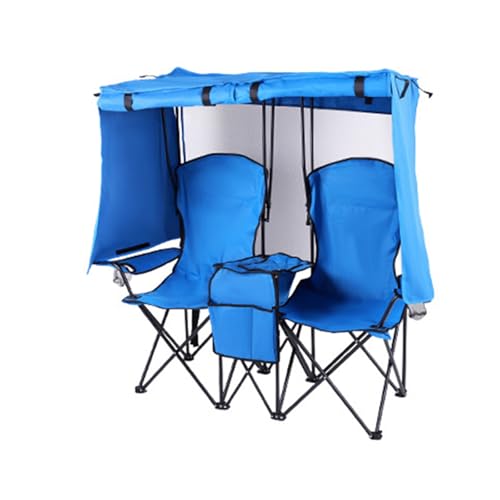 ZPVXRVQ Doppelter Campingstuhl mit Sonnendach, Tragbarer Outdoor-Klappstuhl mit Getränkehaltern, Seitentasche, Übergroßer Strandstuhl mit Sonnendach für Rasen, Terrasse und Wanderungen, Blau(Blue) von ZPVXRVQ