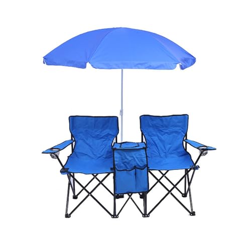 ZPVXRVQ Doppelter Klapp-Campingstuhl mit Sonnenschirm, Klapptisch, Getränkehalter, Tragetasche und Kühlbox für Camping, Strand, Angeln ZPVXRVQ Doppelter Klapp-Campingstuhl mit Sonnenschirm, Klapptisch, Getränkehalter, Tragetasche und Kühlbox für Camping, Strand, Angeln von ZPVXRVQ