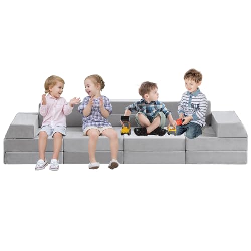 ZPVXRVQ Kinderspielmöbel-Set, interessante modulare Kinderkombinationscouch aus Schaumstoff-Bausteinen, lustiges Klappbett (rein grau) von ZPVXRVQ