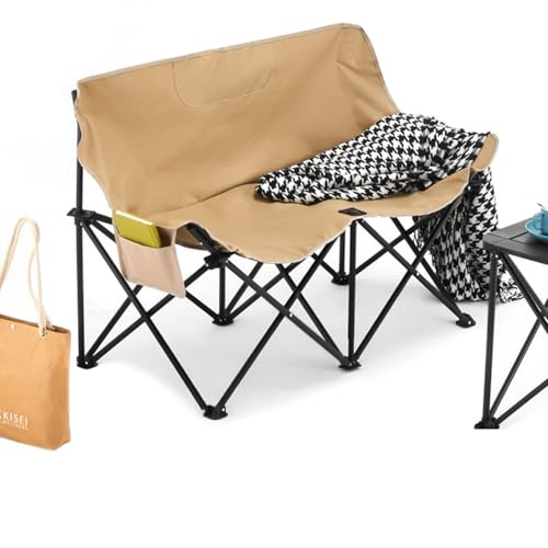 ZPVXRVQ Klappbarer Doppel-Campingstuhl, Übergroßer Loveseat-Stuhl, Robuster Tragbarer Gartenstuhl mit Stauraum für Garten, Angeln, Rasen, Tailgating(Khaki) von ZPVXRVQ