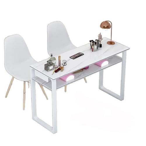 ZPVXRVQ Maniküre Tisch Nagelschreibtisch, Moderne Professionelle Doppel-Nageltechnik-Tischstation mit Schubladen, Gebogene Beine Nailart-Arbeitsplatz Aus Holz(120x40x75cm) von ZPVXRVQ