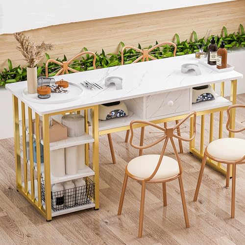 ZPVXRVQ Manikürtisch Nagelschreibtisch Marmorierter Maniküreschreibtisch mit Mehreren Offenen Fächern und Schubladen, Nails Tech Schreibtische für Beauty Salon Spa(120x40x75cm) von ZPVXRVQ