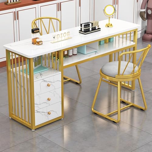 ZPVXRVQ Manikürtisch Nagelstation, Marmorierte Textur Manikürtisch mit Offenen Ablagen und 3 Schubladen, Spa-Salon-Arbeitsplatz, Nails Tech Schreibtische(120x40x78cm) von ZPVXRVQ