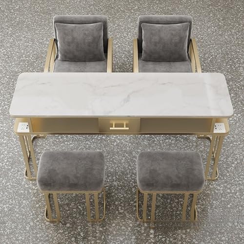 ZPVXRVQ Manikürtisch mit Aufbewahrungsschubladen und Offenen Ablagen Goldfarbene Metallbeine für Nageltechniker und Visagisten(120x40x78cm) von ZPVXRVQ
