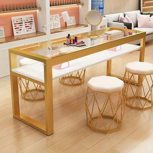 ZPVXRVQ Marmor Beauty Manikürtisch mit Gehärteter Glasplatte Professioneller Nagelschönheitstisch Doppelschichtige Ablagefläche Tragbarer Nageltisch für Salon und Spa(Style 1,80x40x78cm) von ZPVXRVQ