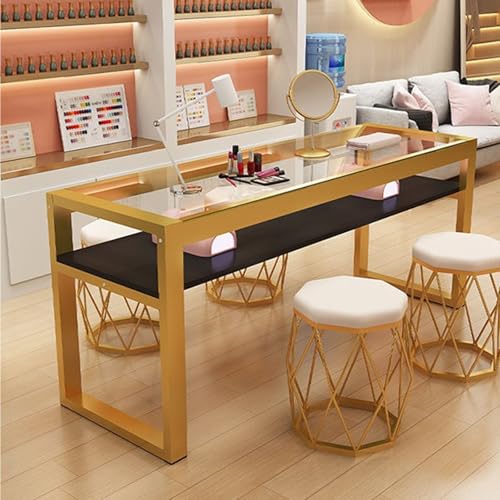 ZPVXRVQ Marmor Beauty Manikürtisch mit Gehärteter Glasplatte Professioneller Nagelschönheitstisch Doppelschichtige Ablagefläche Tragbarer Nageltisch für Salon und Spa(Style 2,100x40x78cm) von ZPVXRVQ