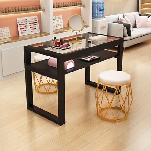 ZPVXRVQ Marmor Beauty Manikürtisch mit Gehärteter Glasplatte Professioneller Nagelschönheitstisch Doppelschichtige Ablagefläche Tragbarer Nageltisch für Salon und Spa(Style 3,100x40x78cm) von ZPVXRVQ