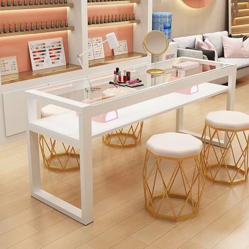 ZPVXRVQ Marmor Beauty Manikürtisch mit Gehärteter Glasplatte Professioneller Nagelschönheitstisch Doppelschichtige Ablagefläche Tragbarer Nageltisch für Salon und Spa(Style 4,120x40x78cm) von ZPVXRVQ