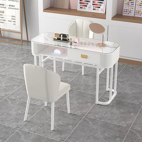 ZPVXRVQ Moderne Nail Tech Station, Manikürtisch mit Ablagefächern Offene Regale Professional Spa Workstation Glas für Nagelstudio, Büro(Style 2,120x40x76cm) von ZPVXRVQ